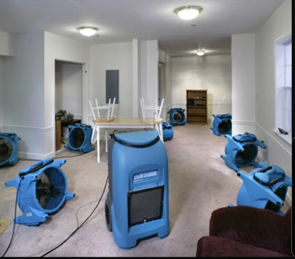 Air movers and dehumidifier setup for Water Damage Restoration in Bellevue